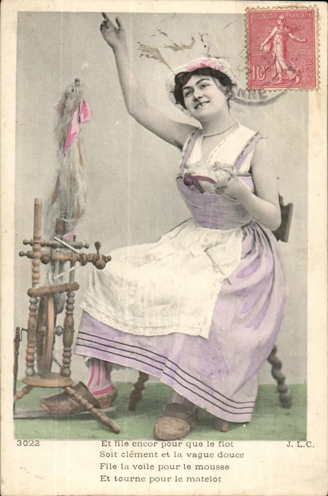 Femme au métier à filer — scène de travail — éditeur J.L.C. n° 3022 - Vorderseite