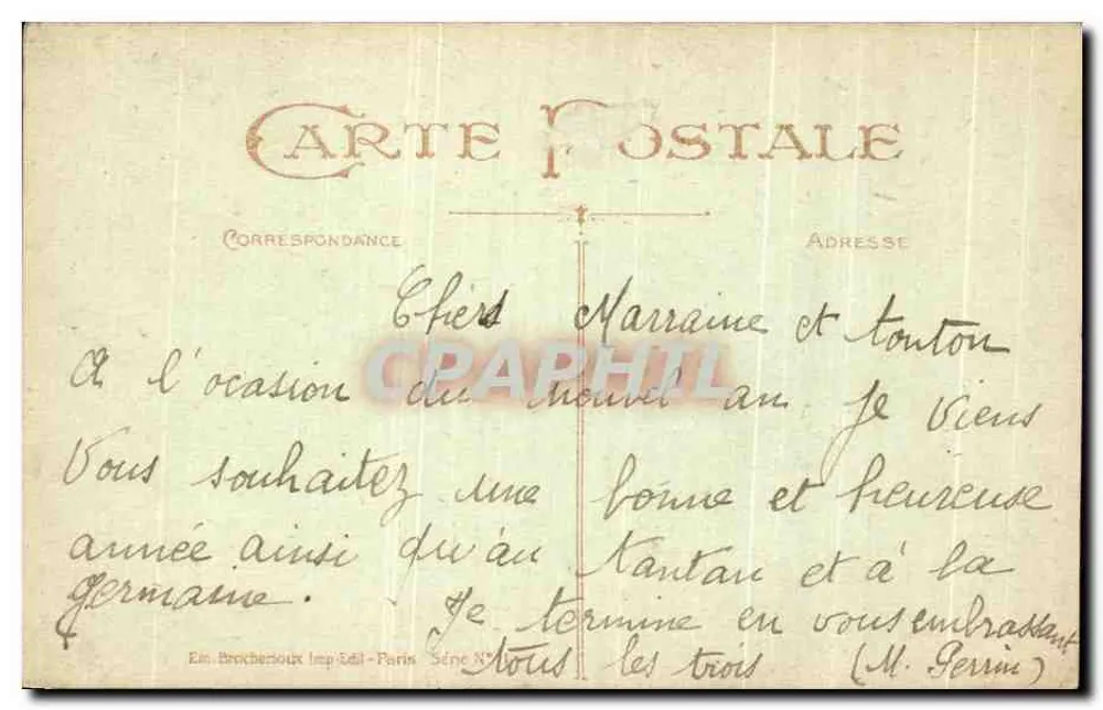 Arranjo de rosas — Compromisso de Afeição — Ed. Brocheroux Imp. Edil - Paris, Série N° - Verso