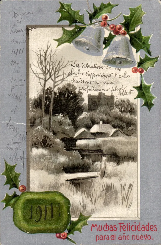Winterlandschaft — Dekoration aus Efeu und Glocken — Verlag nicht sichtbar - Vorderseite