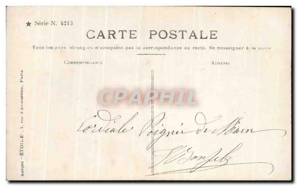 Junge Frau in grünem Kleid — Saint-Louis — Marke Étoile, Serie N. 4213 - Rückseite