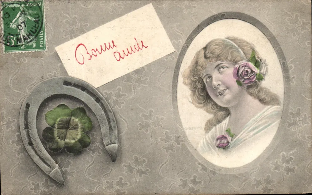 Junge Frau mit Rose — Frohe Neujahr — A.S. Serie 391 - Vorderseite