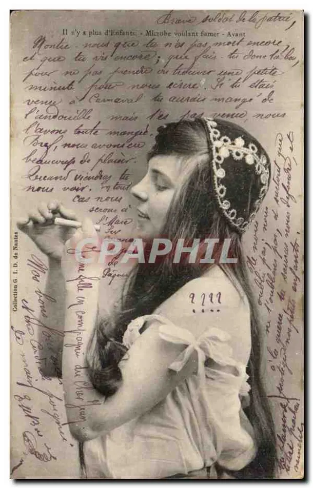 Frau, die eine Zigarette raucht — Mikroben, die rauchen wollen — Collections G. I. D. de Nantes - Vorderseite