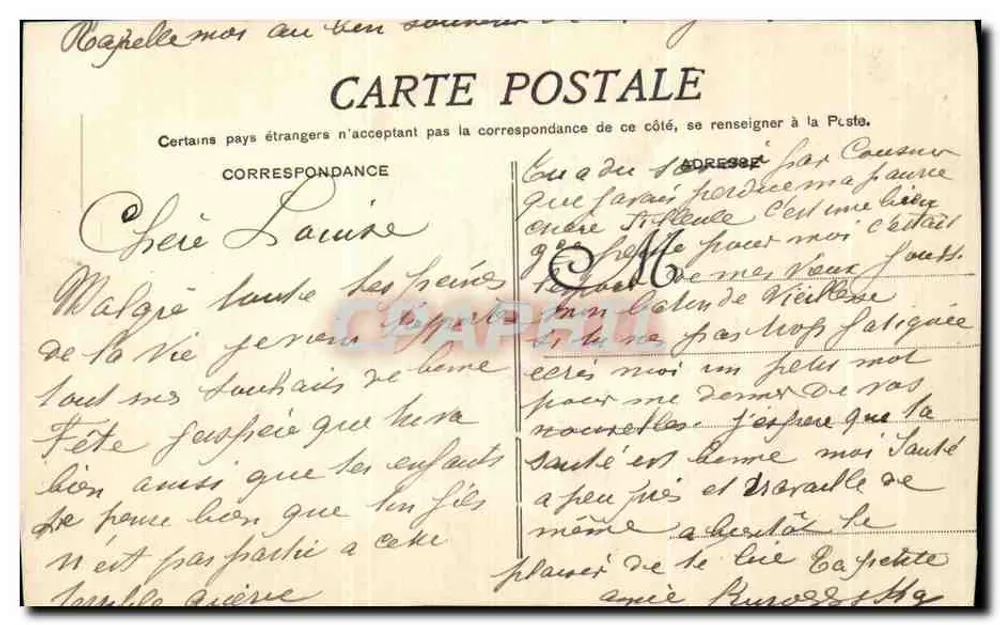Duas rosas violetas — Festa — Carta postal datada 24 de abril de 1909 - Verso