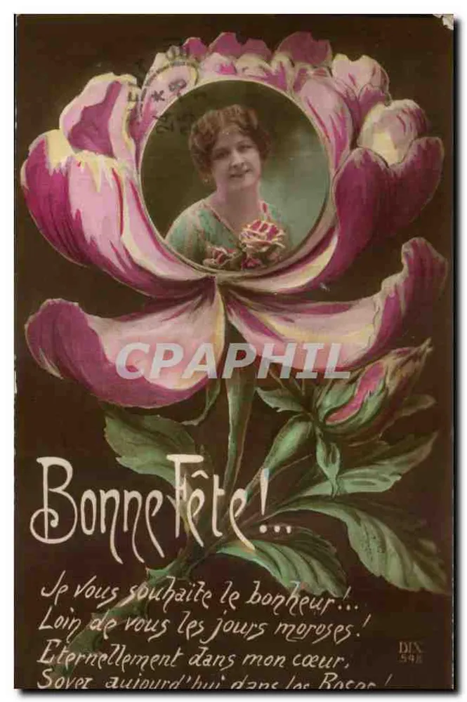Frau in einer Pfingstrosenblüte — Frohe Geburtstagskarte — Dix & 416 - Vorderseite