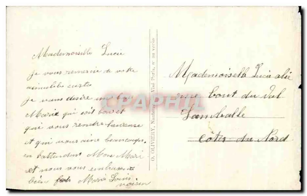 Liebende Paare — sentimentale Ansichtskarte — O. OLIVIERY, Nantes, n° 1158 - Rückseite