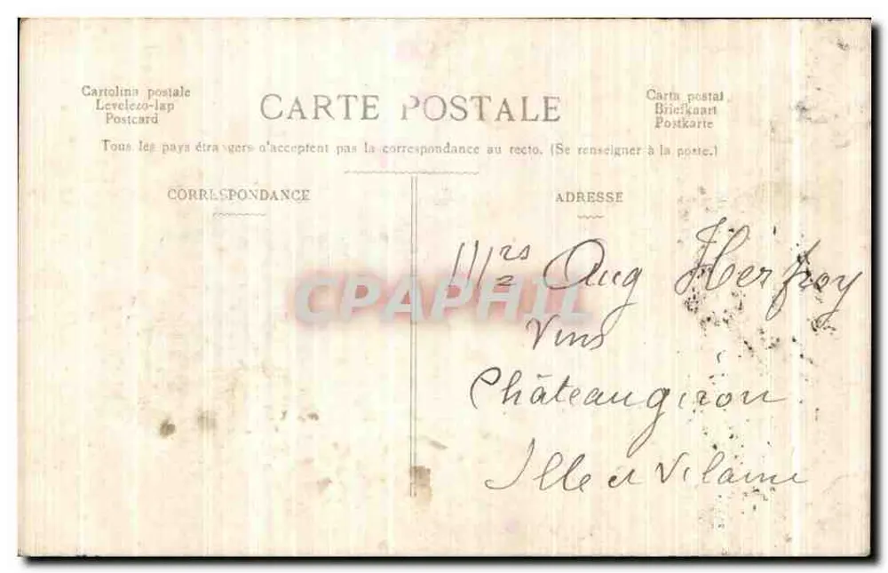 Fille tenant un œuf de Pâques — décor de cloches et paysage — éditeur M.T. (M. T.) - Verso