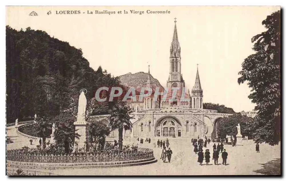 Lourdes - Die Basilika und die gekrönte Jungfrau — anonymer Verlag, Nr. 45 - Vorderseite