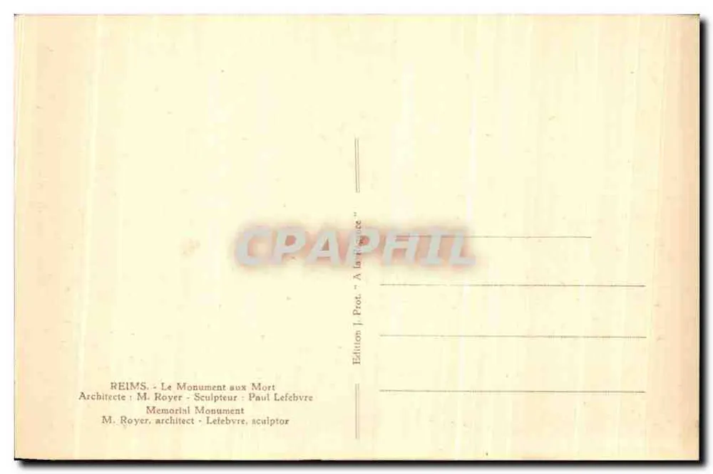 Reims — Monument aos Mortos — Edição J. Prot - Verso