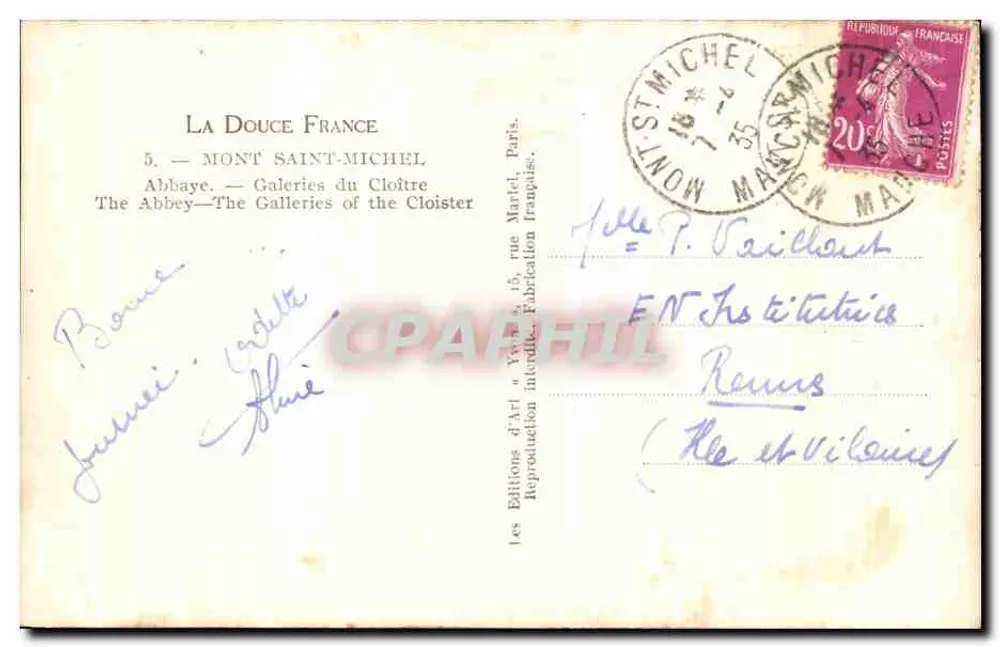 Mont Saint-Michel — Galerien des Klosters — Les Éditions d'Art 'Yvon' n°7 - Rückseite