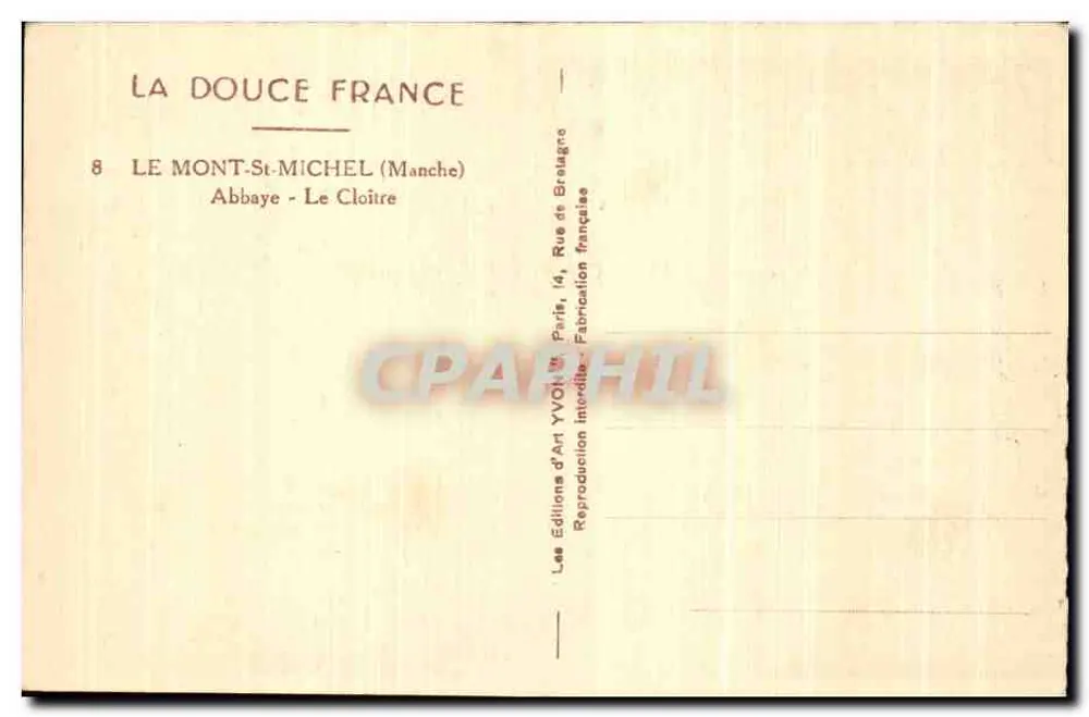 Mont-Saint-Michel — Abtei — Der Cloister — Editions d'Art Yvonn - Rückseite