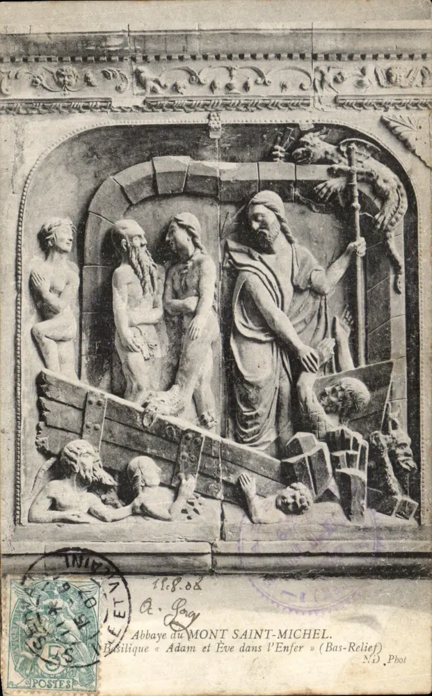 Abtei Mont Saint-Michel — Basilika « Adam und Eva in der Hölle » (Basrelief) — A. Pary Fot. - Vorderseite