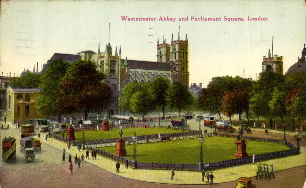 Westminster Abbey und Parliament Square, London — Panoramablick — Verlag nicht sichtbar - Vorderseite