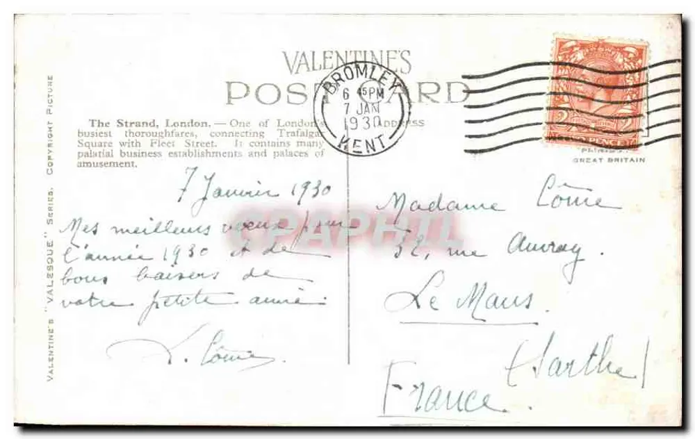 The Strand, Londres — vista animada — Cartão Postal Valentine's, série 'Valesque', n° 98313 - Verso