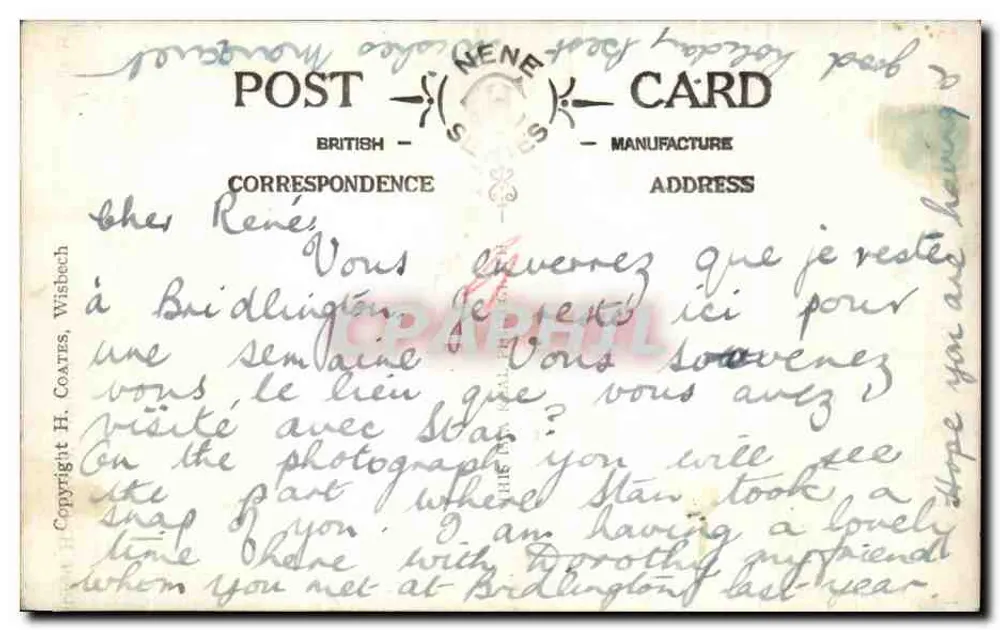 Die Küstenmauer und das Spa, Südseite, Bridlington — H. Coates, Wisbech — n° 3743 - Rückseite