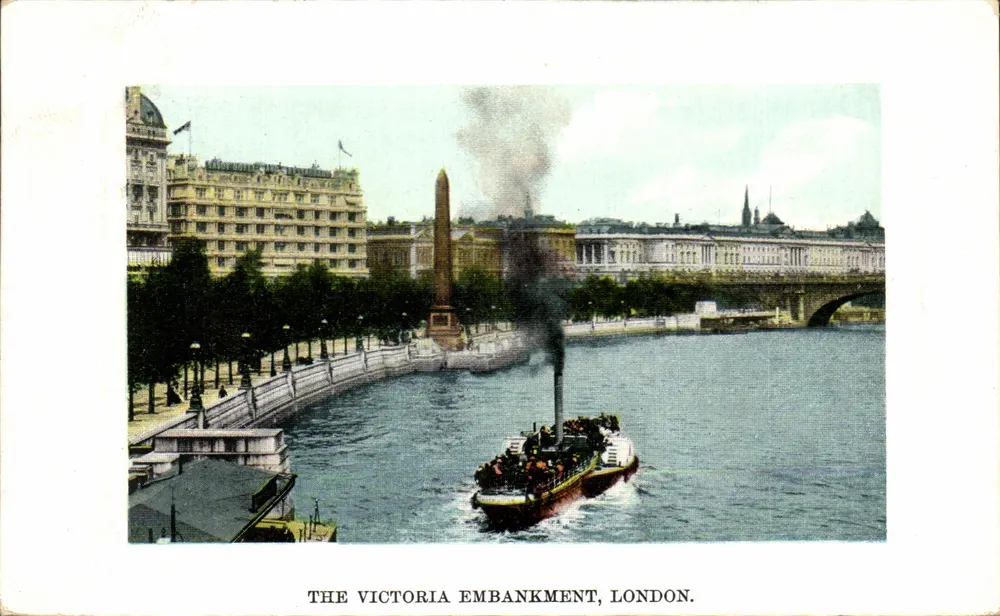 The Victoria Embankment, London — Ansicht mit Dampfschiff und Obelisk — E. Gordon Smith, Stroud Green Road - Vorderseite