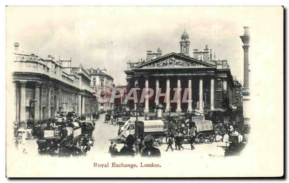 Royal Exchange, Londres — vista urbana com veículos — editor Hudson Brothers - Frente