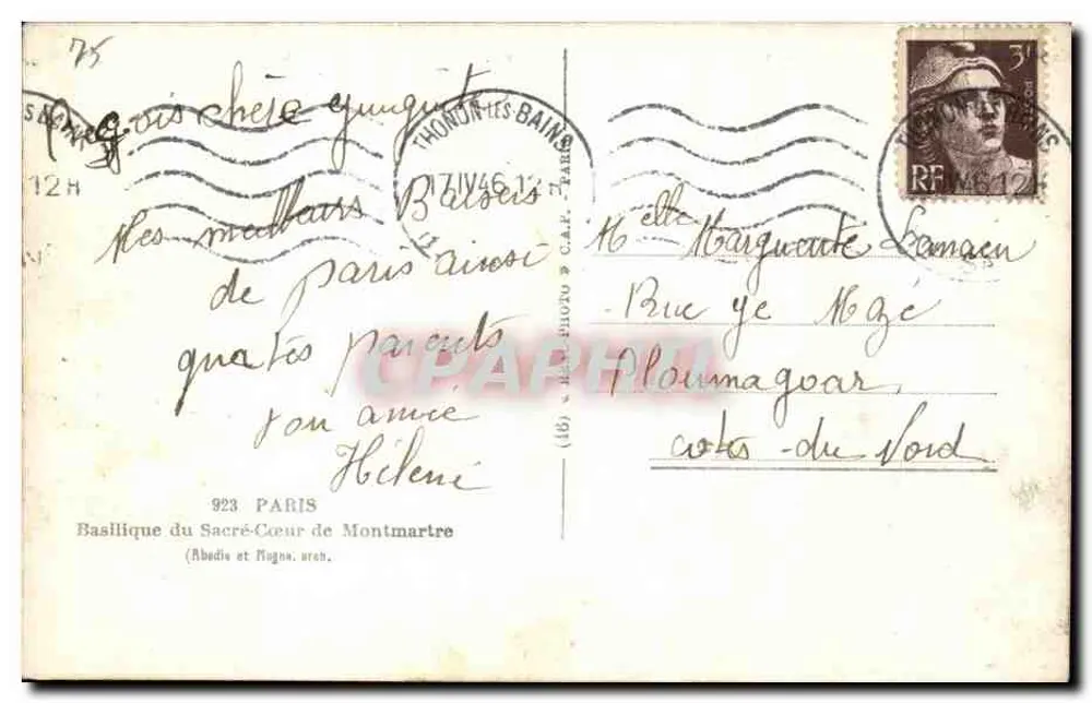 Basilika des Heiligen Herzens — Panoramablick von den Stufen — Verlag Paris, n° 923 - Rückseite