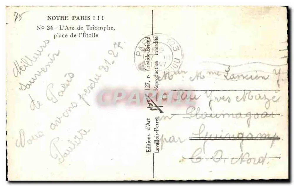 Arco del Triunfo — París — editor Marco - Reverso