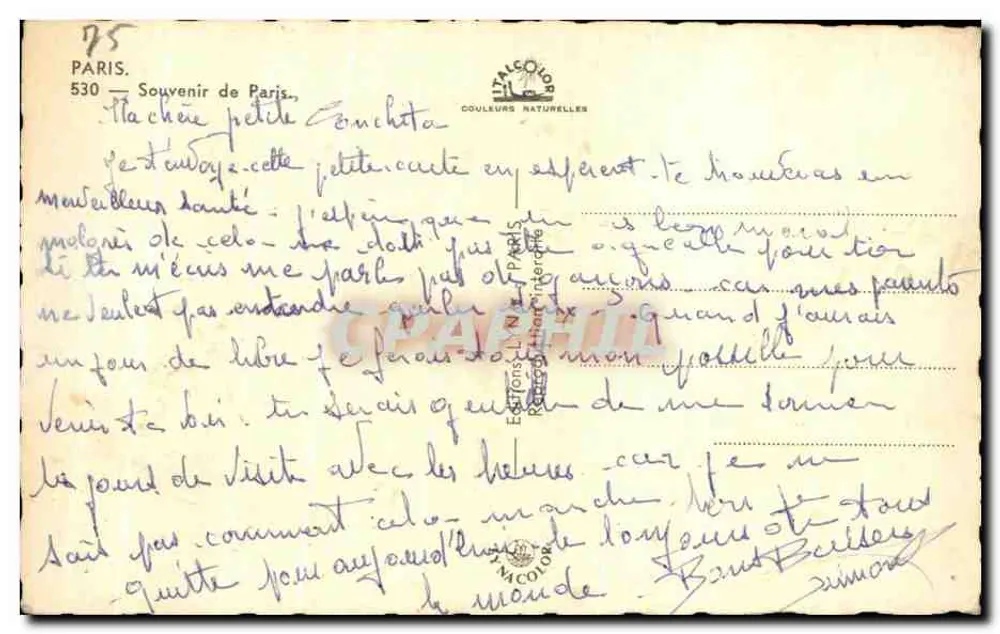 Paris — Lembrança de PARIS — Edição Talcolor, n° 530 - Verso