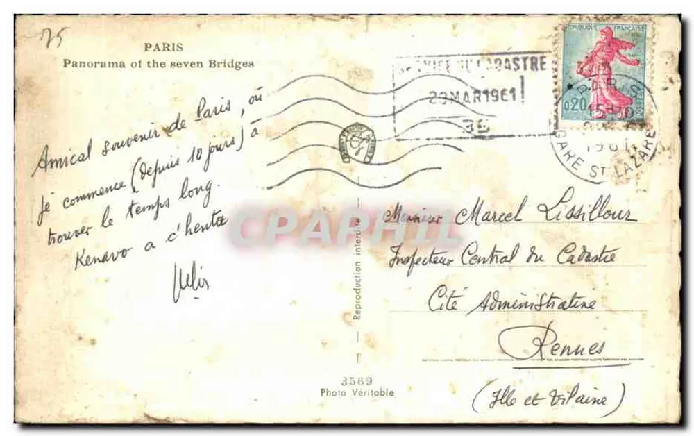 Paris - Panorama dos Sete Pontes — Gany, n° 3569 - Verso