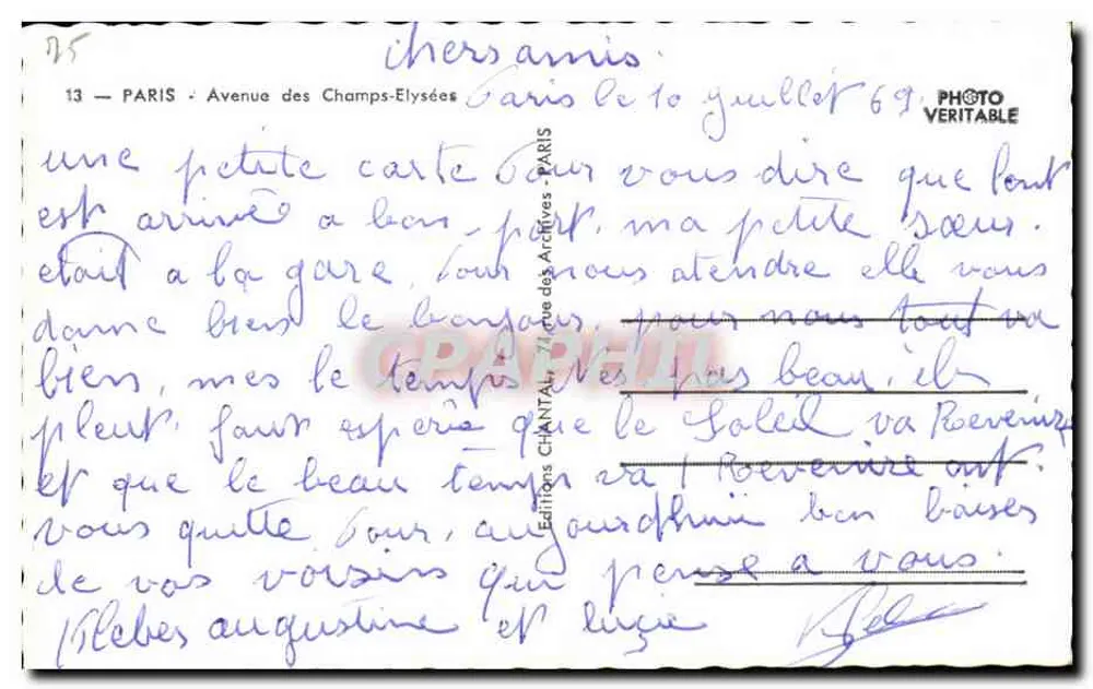Paris — Avenida dos Campos Elísios — Edições Chantal, n°13 - Verso