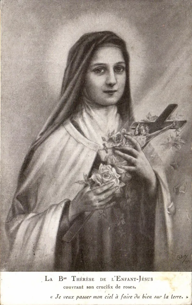 La Béthérèse de l'Enfant-Jésus — ihr Kreuz mit Rosen bedeckt — unbekannter Verlag, Seriennummer nicht sichtbar - Vorderseite