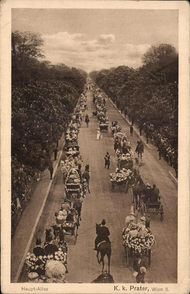 Haupt-Allee — promenade fleurie dans le Prater — éditeur K. k. Prater, Wien II. - Vorderseite