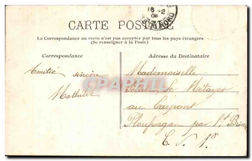 Costumes de Guingamp à Paimpol — deux femmes en tenue bretonne, éditeur G. I. B. de Paimpol, n° 366 - Verso