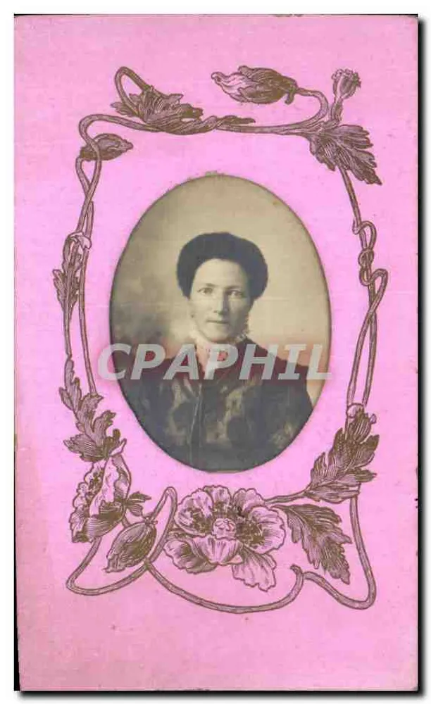 Retrato de uma mulher — moldura floral Art Nouveau — editor desconhecido - Frente