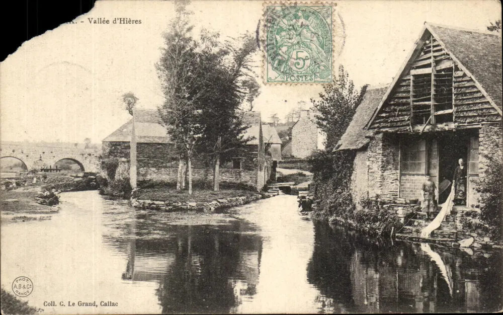 Vallée d'Hières — vue du canal et du moulin — Coll. C. Le Grand, Callac - Frente