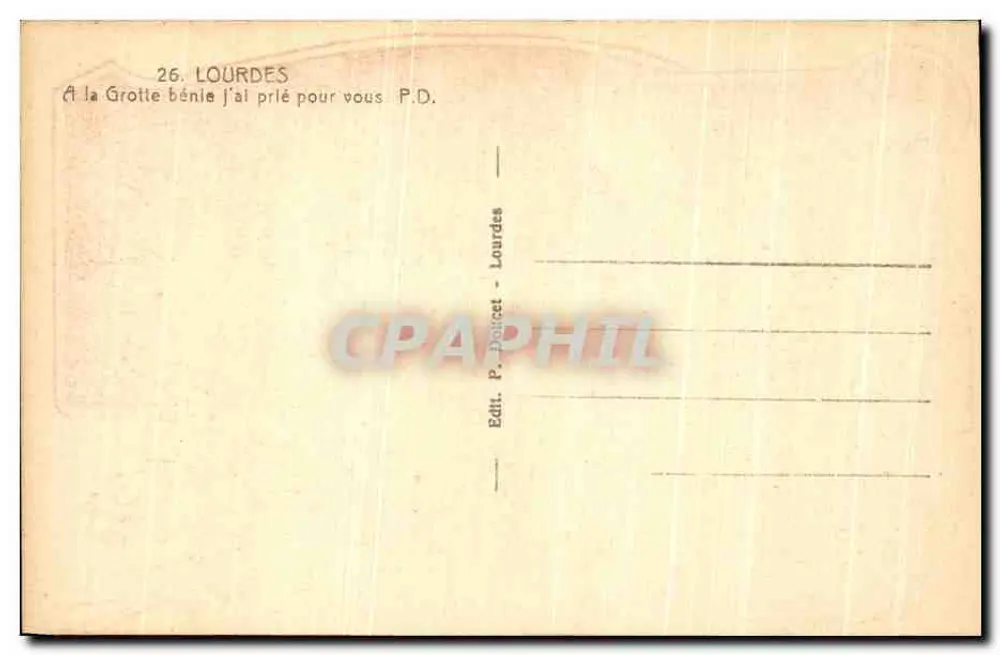 Lourdes-Höhle — Ansicht der Höhle und des Heiligtums — Verlag P. Dolicet, Lourdes - Rückseite