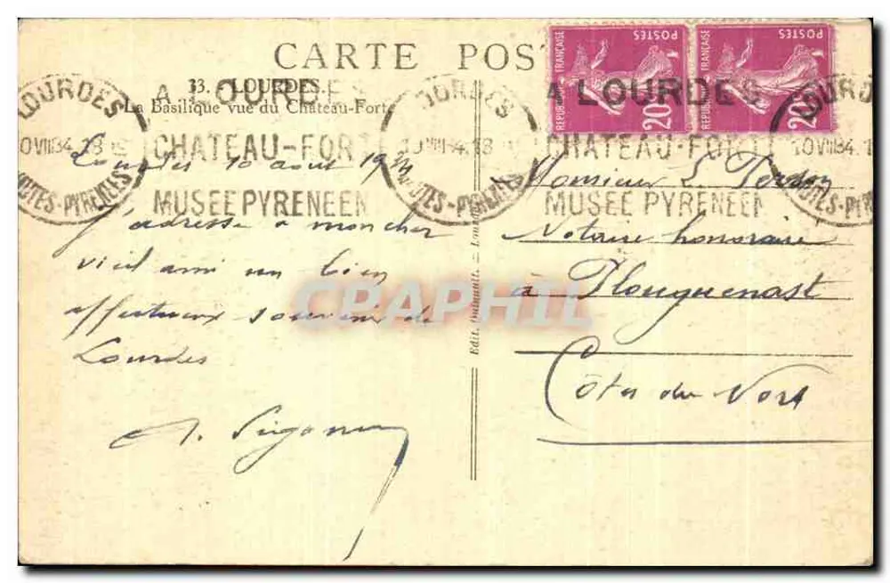 Die Basilika vom Schloss-Fort aus gesehen — Lourdes — Verlag Yanou - Rückseite