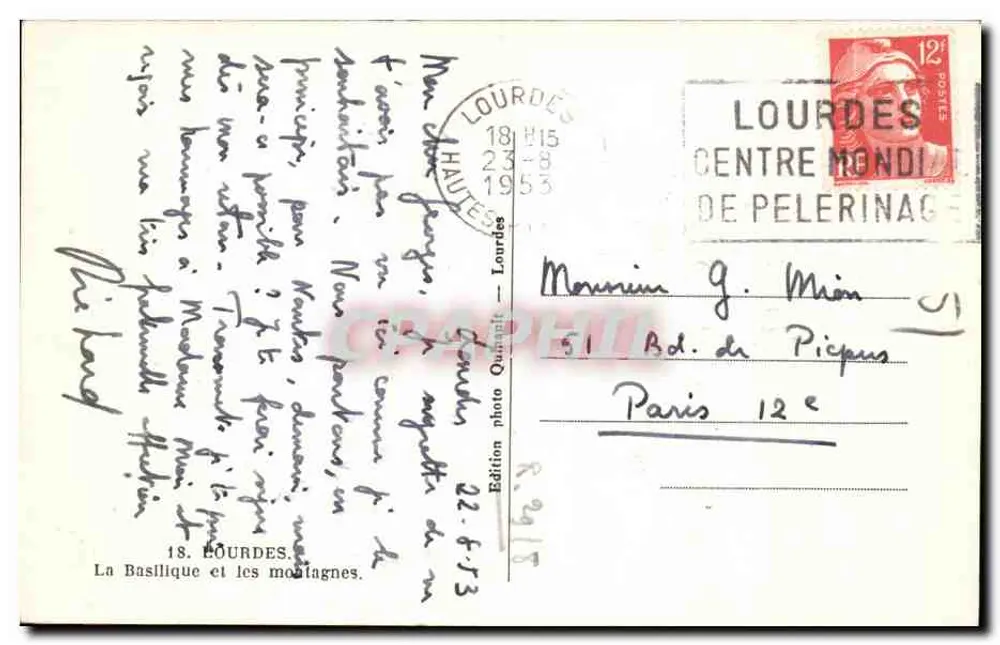 Lourdes — A Basílica e as montanhas — Edição fotográfica Quaintil n°18 - Verso