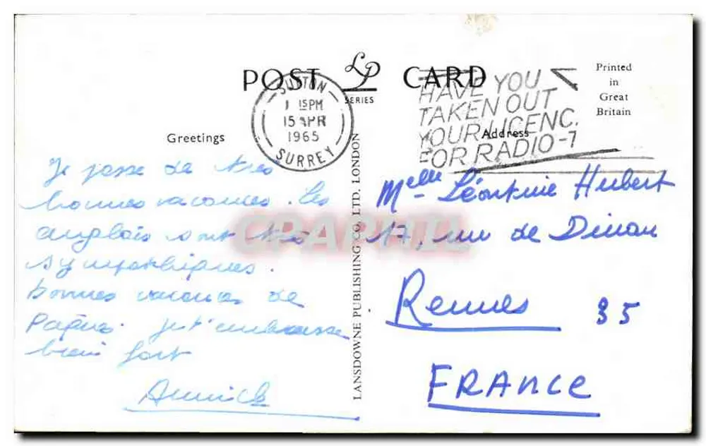 SAUDAÇÕES DE LONDRES — Lansdowne Publishing Co. Ltd. — série L.P.444A - Verso