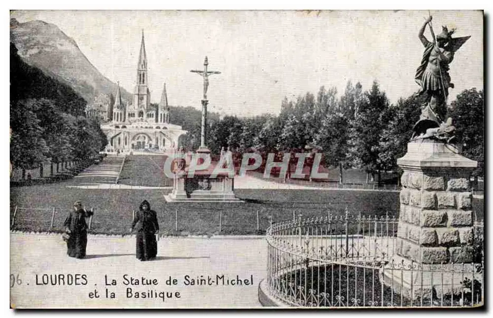 Lourdes. La Statue de Saint-Michel et la Basilique — n°96 - Recto