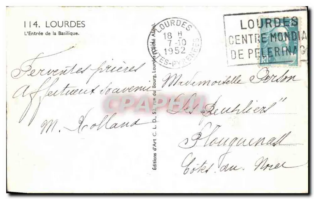 A Entrada da Basílica — Lourdes — Éditions d'Art Alain, n°114 - Verso