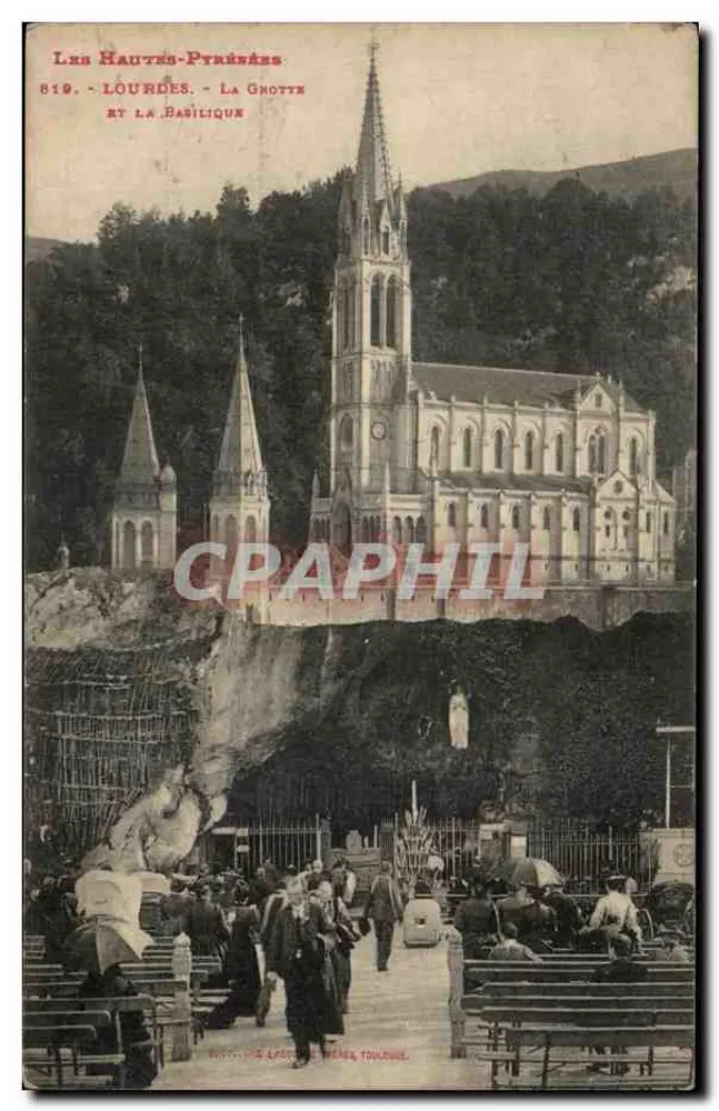 Lourdes - A Gruta e a Basílica — Editor: E. Lasne, Toulouse - Frente