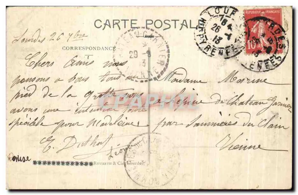 Lourdes - Diante da Gruta - Riffarth & Cie - Verso