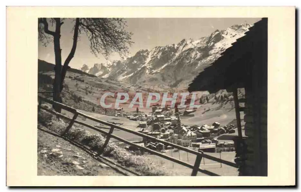 पहाड़ी गांव का दृश्य — बर्फीले पहाड़ — P. Merlin, प्रतिकृति के नाम 'Intardise' - आगे