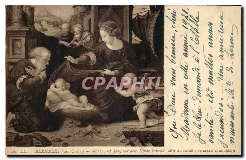 Maria und Josef vor dem Kinde knieend — BERNÄERT (van Orley) — KÖNIGL. GEMÄLDEGALLERIE, DRESDEN - Vorderseite