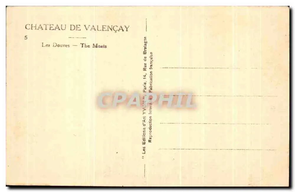Castelo de Valençay — As Douves — Edições de Arte Yvon, Paris - Verso