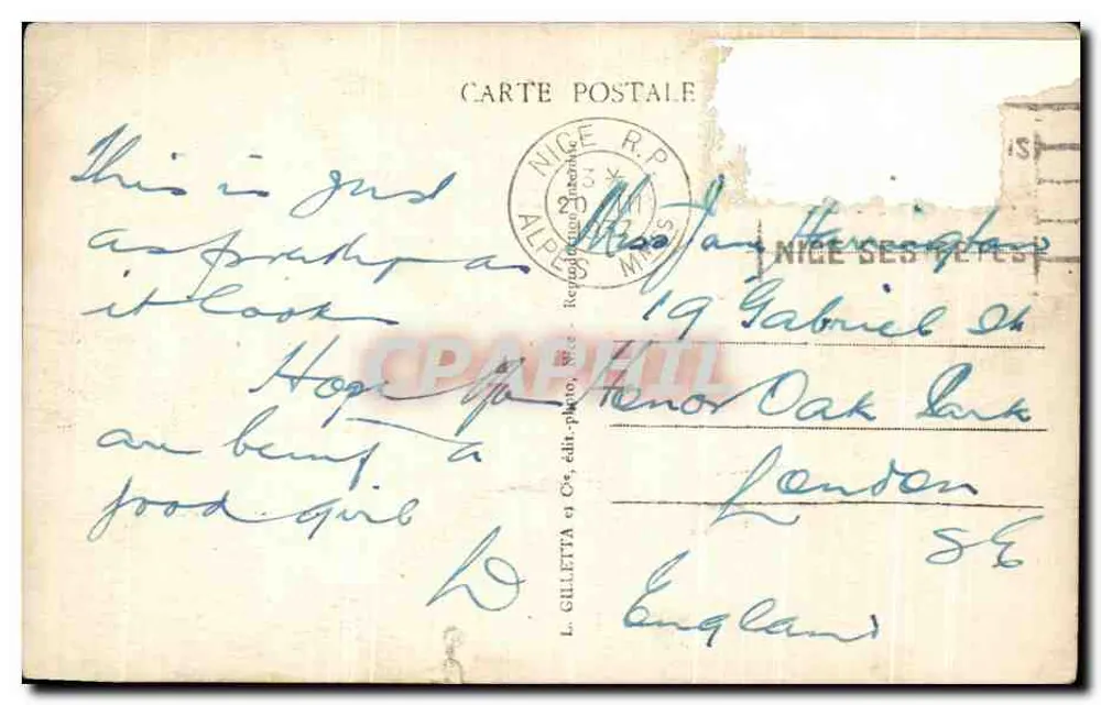 CANNES - O Casino - Os Hotéis — L. Gilletta & Cie, n° 510 - Verso