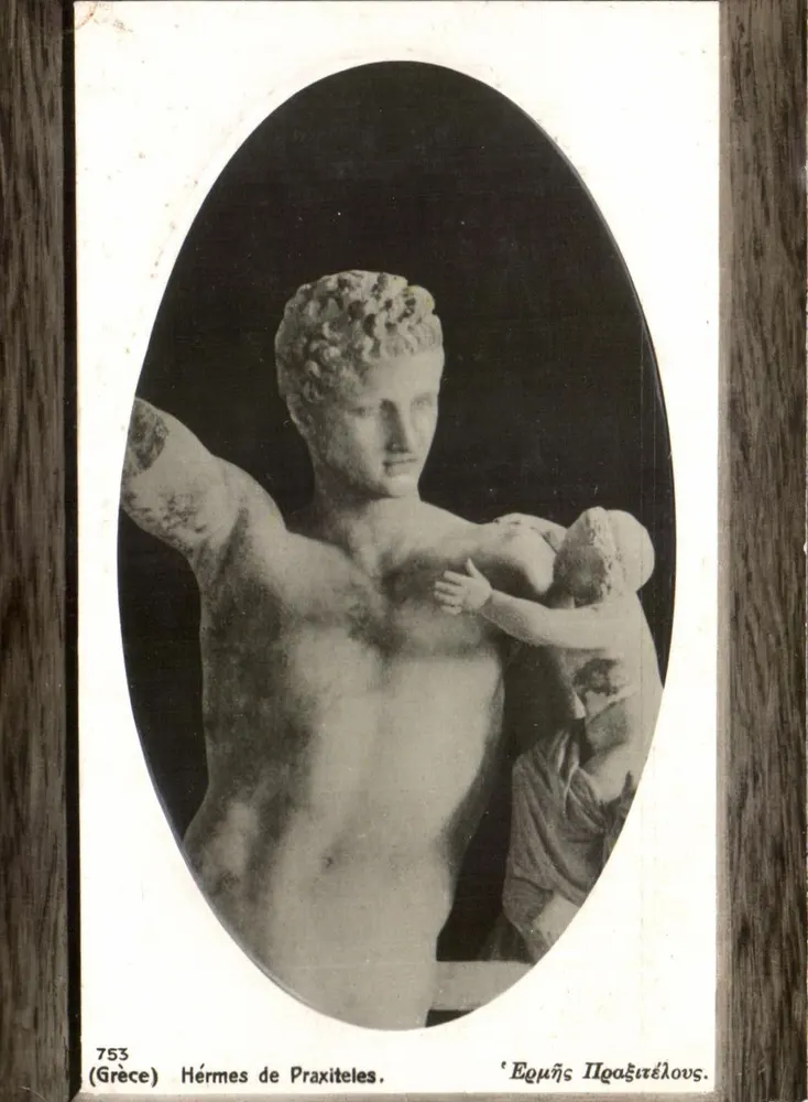 Hermès de Praxiteles — statue grecque — éditeur A. B. Pascas, Athènes - Awers