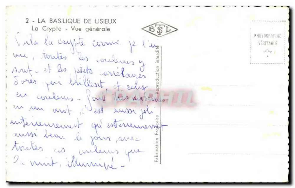 La Basilique de Lisieux — La Crypte — Vue générale — Éditeur B.S.L. - Verso