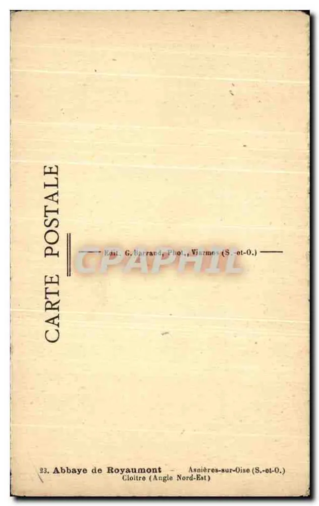 Abdij van Royaumont — Cloître (Noordoosthoek) — Edit. G. Barrand, Viarmes (Z.-en-O.) - Achterkant
