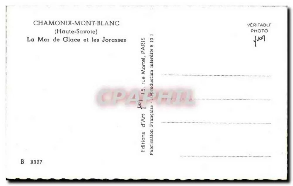 Die Eissee und die Jorasses — Chamonix-Mont-Blanc — Éditions d'Art, Paris - Rückseite