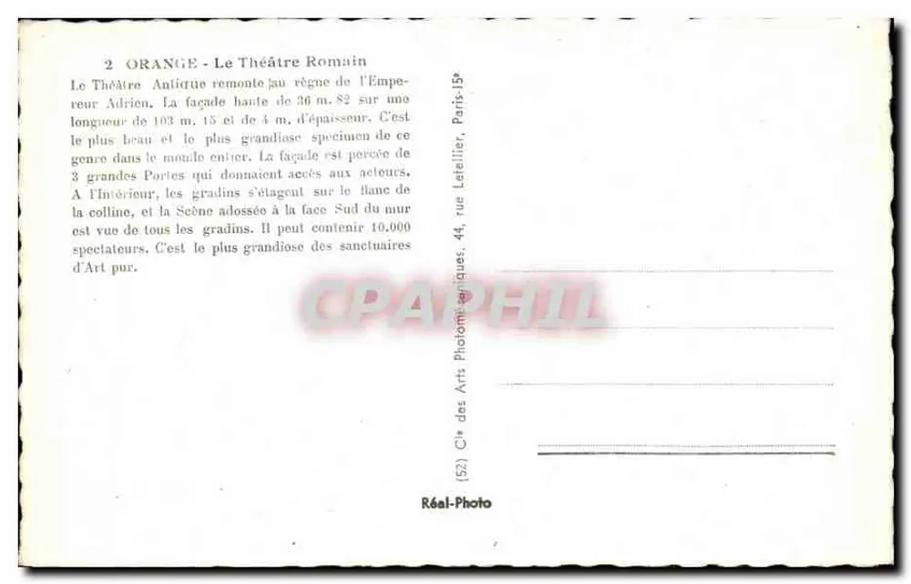 Orange - Das römische Theater — Verlag Réal-Photo, Paris - Rückseite