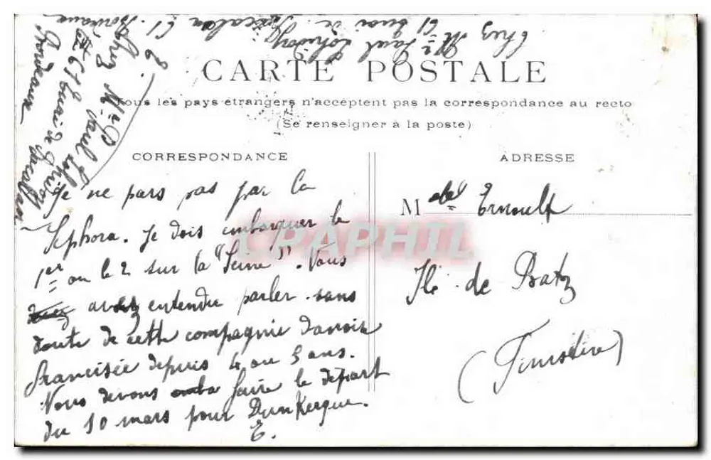 Bordeaux — Hotel de Ville (Fachada) — editor desconhecido, número de série não visível - Verso