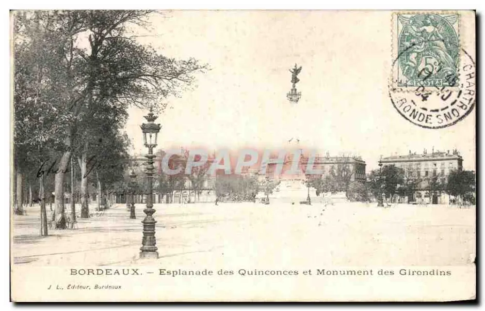 Bordeaux. — Esplanade des Quinconces und Denkmal der Girondinen — J. L., Verleger, Bordeaux - Vorderseite