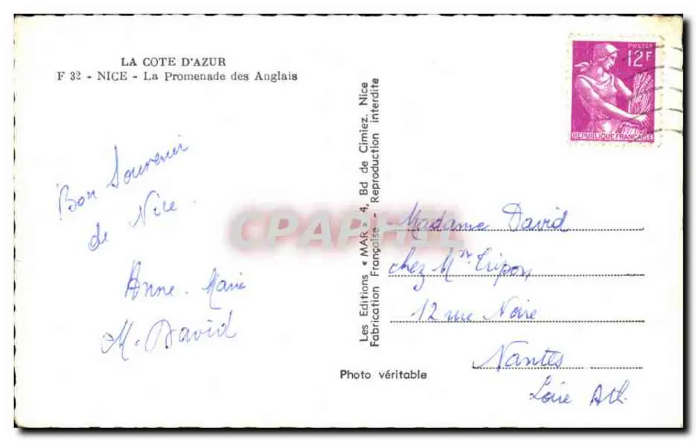 Die Côte d'Azur — Nice, die Promenade des Anglais — Editionen « MAK » - Rückseite